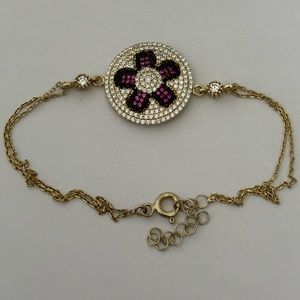 925 Silver flower bracelet pink clear cz stones 18K yellow gold plated